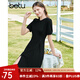 百圖betu女裝夏季新款連衣裙自然瘦腰泡泡袖短袖連衣裙女2304T90 黑色 S