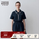 Teenie Weenie小熊女裝復古運動(dòng)風(fēng)簡(jiǎn)約松弛感通勤撞色POLO領(lǐng)白色連衣裙 藏青色 M