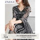 ZXEGI新款高檔100%真絲桑蠶絲連衣裙女高端品牌時尚大氣鏤空刺繡中長裙 黑色 2XL （136-150斤）