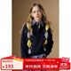 ELLE KIDS高智學(xué)院感菱格Polo領(lǐng)毛衣秋季女童新款翻領(lǐng)針織正肩套頭毛衣