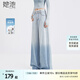 她池漸變色闊腿褲2025春夏新款女裝毛邊設(shè)計(jì)感寬松款牛仔褲