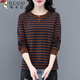 啄木鳥(niǎo)長(cháng)袖T恤女圓領(lǐng)條紋衛衣秋季百搭寬松顯瘦純棉打底衫上衣 咖色 2XL