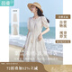 茵曼法式度假小個子連衣裙2025夏女裝新款白色中長裙子 悠蘭杏  XL