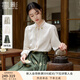 香影新中式立領(lǐng)襯衫女長(zhǎng)袖2025春季新款盤扣米白提花正肩國(guó)風(fēng)襯衣 米色 S