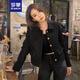 羅蒙（ROMON）春秋季黑色復(fù)古小香風(fēng)短外套女法式粗花呢小個(gè)子炸街港味夾克上衣 黑色 L -105-115斤拍