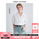 VEGA CHANG襯衫女2025年夏季新款洋氣休閑寬松法式V領(lǐng)短袖高級(jí)感涼感白襯衣 雅尚白-短袖 M