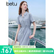 百圖betu女裝2025夏季新款短袖連衣裙廳里廳氣抽繩收腰裙子女2505T70 灰蘭 M