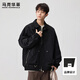 馬克華菲翻領(lǐng)外套男春秋季新款美式休閑上衣服寬松工裝夾克 L  黑色