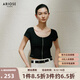 艾諾絲雅詩【商場同款】2025夏季新品短袖女針織衫U領(lǐng)顯瘦針織開衫40436002 黑色 L