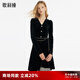 歌莉婭（GOELIA）連衣裙V領法式服裝絲絨裙子黑色禮服裙1C1R4H210 00B黑色 S