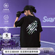 SuaMoment雛菊抓痕刺繡T恤男女夏季美式潮牌休閑寬松情侶短袖T恤 黑色 M
