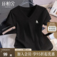 絲柏舍正肩T恤2025夏裝新款女裝時尚修身捏褶V領(lǐng)刺繡短袖上衣