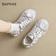 達芙妮粉色芭蕾運動(dòng)德訓鞋2026新款春季平底蝴蝶結新中式薄款休閑女鞋 銀色 【絲滑布面】舒適平底 39