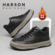 哈森（Harson）男鞋舒適休閑皮鞋男款板鞋透氣運動(dòng)休閑鞋 黑色高幫 加絨 41 (255mm) 皮鞋尺碼