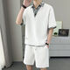 安初夏夏季polo衫短袖男假兩件翻領(lǐng)T恤拼接撞色運(yùn)動(dòng)休閑套裝透氣兩件套 白色【上衣+短褲】套裝 XL 建議130-145斤