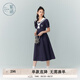 紫涵（ZIHAN）紫涵學(xué)院風(fēng)連衣裙女夏季新款日系海軍領(lǐng)系帶收腰短袖中長(zhǎng)裙子 藏青 XL