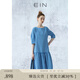EIN言美拉藍(lán)多巴胺格紋泡泡袖圓領(lǐng)低腰壓褶休閑娃娃裙夏季新款 寶藍(lán) M