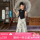 ASK JUNIOR女童漢服套裝兒童輕薄國風新中式T恤+滿印長褲中大童童裝  160