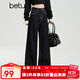 百圖betu女裝2025秋季新款牛仔闊腿高腰顯瘦潮流明線撞色褲子2509X01 黑色 L