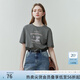 范思藍恩夏季縫紉機印花短袖t恤女春夏新款韓版寬松短袖上衣女T恤 煙灰色 L