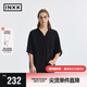 英克斯（inxx）APYD基礎(chǔ)簡約純色短袖襯衫男女同款夏新品上衣APE2040681 黑色 S