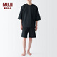 無印良品 MUJI 男式 透氣 短袖家居服套裝 男士睡衣男款夏季 FB0Y0A4S 黑色 L (上裝175/100A 下裝175/88A)