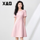 XAQ輕奢連衣裙女夏季名媛氣質(zhì)小香風(fēng)鑲鉆花禮服裙優(yōu)雅時(shí)尚洋氣A字裙 粉色 L