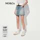 MO&Co.牛仔裙褲2025夏新品中低腰洗舊磨白棉質(zhì)牛仔短褲MBE2SOTT07 牛仔藍(lán)色 S /S