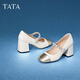 他她（TATA）高跟瑪麗珍鞋單鞋女銀色小香風(fēng)女款7YA07AQ4 米白/金色36