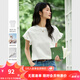 梵希蔓時尚貼花圓領短袖T恤女2025年夏季新款寬松荷葉袖純色上衣 A1550 云朵白 L
