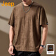 吉普（JEEP）美國(guó)正品圓領(lǐng)短袖T恤男士夏季薄款肌理感上衣潮牌寬松休閑體恤衫 咖啡色 【官方正品】 XL 【推薦135-150斤】