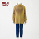 無印良品 MUJI 大童 起毛羅紋編織 條紋高領(lǐng)長袖T恤 兒童童裝 CBG12A1A 棕色條紋 130