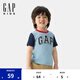 Gap男幼童2025夏季新款LOGO純棉撞色短袖T恤兒童裝休閑美版767439 冰藍(lán)色 100 /52(2-3歲)