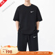 耐克（NIKE）夏季純棉運(yùn)動(dòng)套裝男寬松大碼圓領(lǐng)短袖T恤跑步健身服透氣兩件套潮 黑色套裝小標(biāo) 2XL 建議150-165斤 褲子發(fā)大一碼