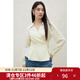 獨束大碼女裝2025春季收腰系帶雪紡長(cháng)袖襯衫胖MM顯瘦百搭V領(lǐng)上衣 米黃色 2XL (尺碼：4)