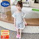 迪士尼（Disney）童裝女童夏季套裝2025新款洋氣兒童衣服女寶寶蕾絲花邊短袖兩件套 灰色 90 建議1~2歲（80-90cm）