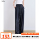 百圖betu女裝2025夏季新款休閑闊腿褲拖地松弛感顯瘦彎刀褲女2507T44 深牛仔藍 L
