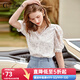 Olrain歐芮兒秋夏季法式蕾絲衫V領(lǐng)泡泡袖開(kāi)衫洋氣氣質(zhì)寬松上衣 白色 S 155/80A