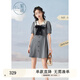 紫涵（ZIHAN）紫涵學(xué)院風(fēng)連衣裙女夏季甜美撞色翻領(lǐng)收腰小個(gè)子A字短裙 灰色 M