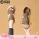 百麗踏兩穿涼鞋女款2025新款夏季中跟厚底豹紋防滑軟底包跟羅馬鞋配裙子 卡其色（順豐包郵）（順豐包郵）（順豐包郵） 36