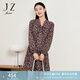 玖姿（JUZUI）南法假日碎花連衣裙女裝春款小個(gè)子設(shè)計(jì)感雪紡裙子 花咖啡 XL
