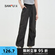 三福休閑褲2025夏季英文刺繡寬松闊腿工裝風褲子女裝497905 黑色 L