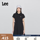 Lee25春夏新品修身版翻領(lǐng)黑色女短袖polo連衣裙休閑 黑色  M 