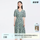 迪賽尼斯（DESIGNICE）夏季新款純棉復古高腰長裙碎花短袖V領連衣裙女 花色 S