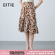 愛特愛（EITIE）復(fù)古撞色印花高腰a字裙2025夏季新款顯瘦過膝半身裙女7806512 卡其85 S (155)