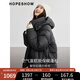 紅袖蓬松保暖羽絨服冬季2024新款女裝落肩雙拉鏈立領(lǐng)連帽面包短外套 黑050 S