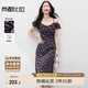 尚都比拉荷葉袖肩帶可調(diào)節(jié)方領(lǐng)碎花裙女夏季度假風(fēng)氣質(zhì)連衣裙垂感中長裙