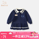 班喜迪女童連衣裙秋裝兒童學院風Polo衛(wèi)衣裙周歲禮服洋氣寶寶公主裙春秋 藏青色 90