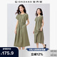 佐丹奴裙子女夏季純棉府綢壓褶圓領(lǐng)綁帶連袖連衣裙女05465327