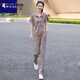 啄木鳥(niǎo)冰絲薄款運動(dòng)套裝女夏季2025新款洋氣上檔次休閑時(shí)尚兩件套 淺咖色短袖兩件套  L 100-110斤